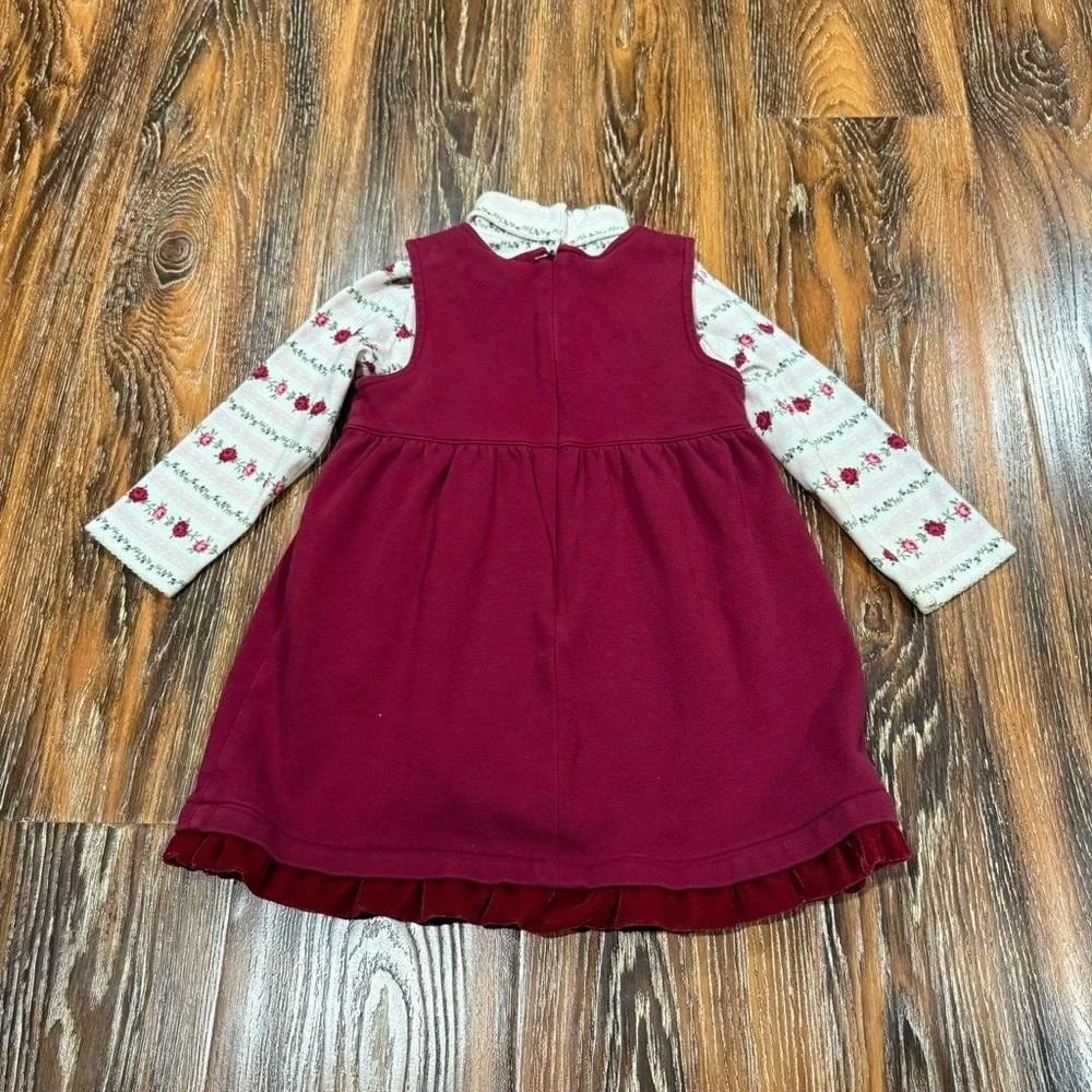 Gymboree Burgundy Girls Dress Size 18/ 24M Vintage Y2K Fashion Baby Floral Shirt
